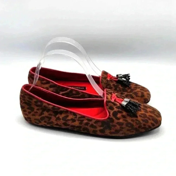 Dana Buchman Leopard Print Red Slip On Flats Beaded Tassels Size 7.5 - Picture 2 of 4